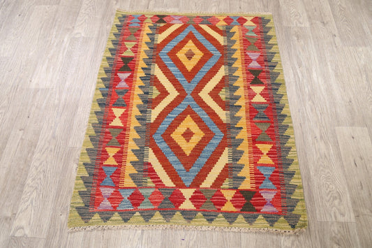 Reversible Geometric Kilim Oriental Area Rug 3x4