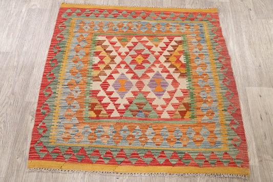 South-Western Geometric Kilim Oriental Area Rug 3x3 Square