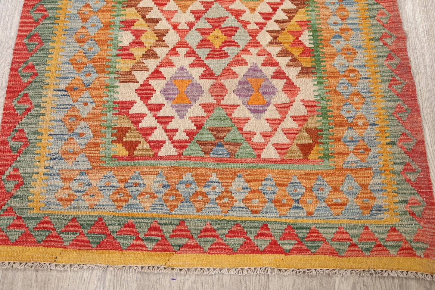 South-Western Geometric Kilim Oriental Area Rug 3x3 Square