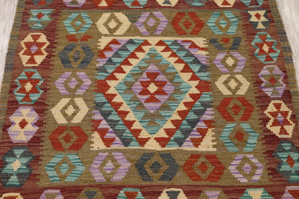 South-Western Geometric Kilim Oriental Area Rug 3x3 Square