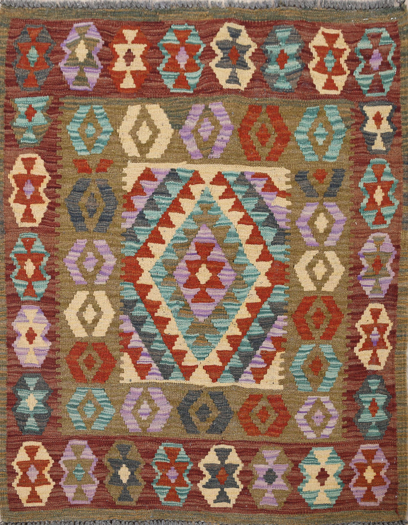 South-Western Geometric Kilim Oriental Area Rug 3x3 Square