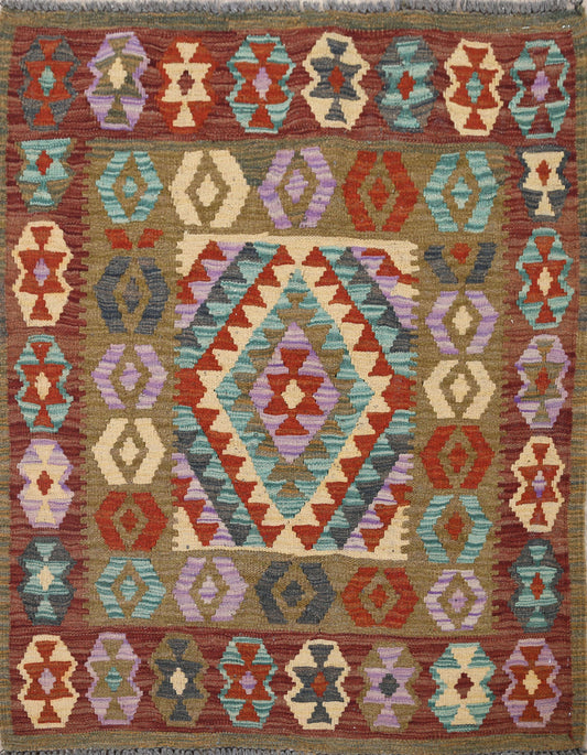 South-Western Geometric Kilim Oriental Area Rug 3x3 Square