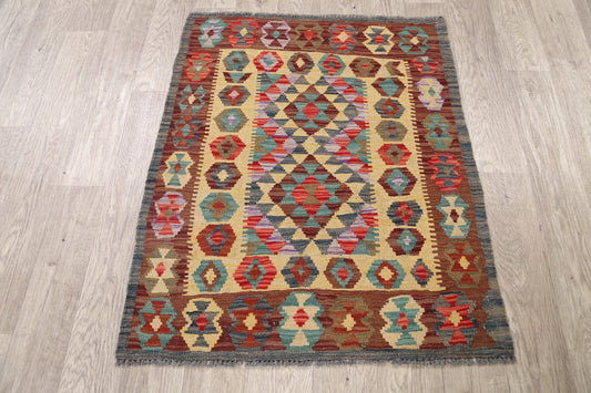 South-Western Geometric Kilim Oriental Area Rug 3x4