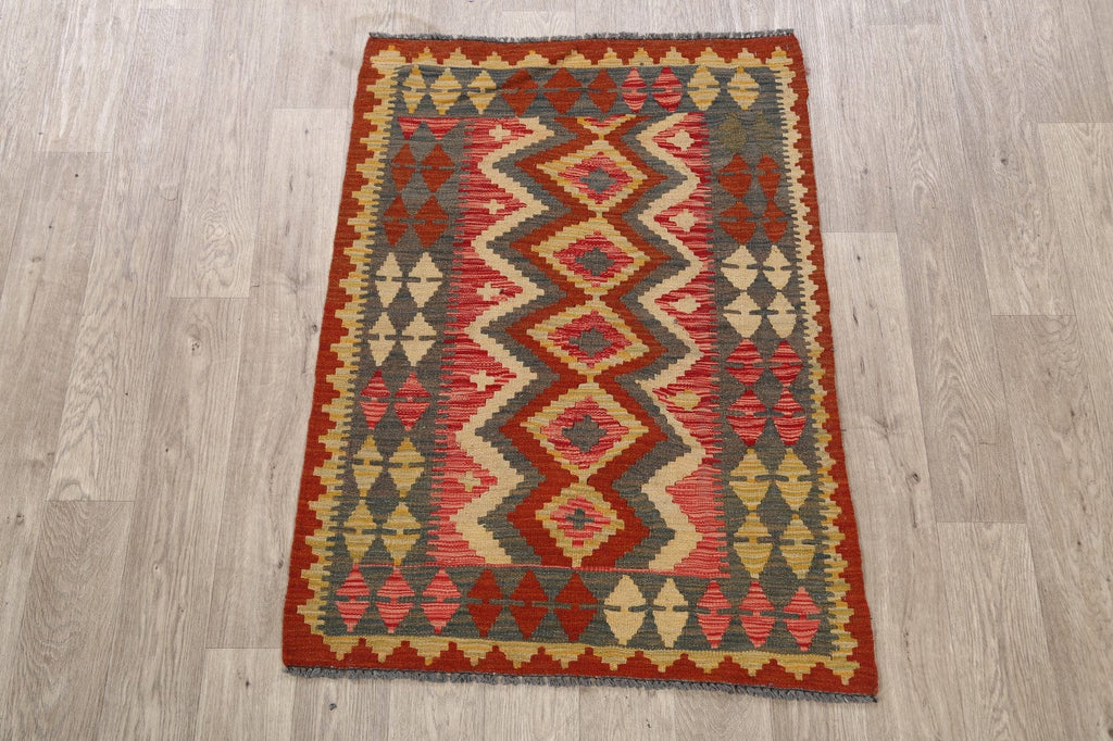 Geometric Reversible Kilim Oriental Area Rug 3x4