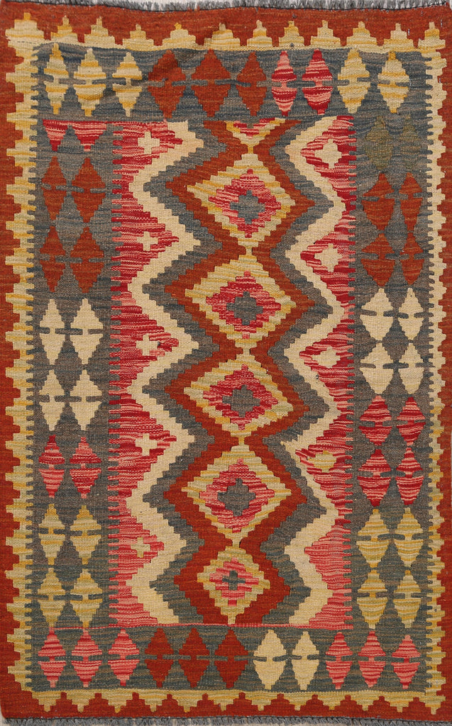 Geometric Reversible Kilim Oriental Area Rug 3x4