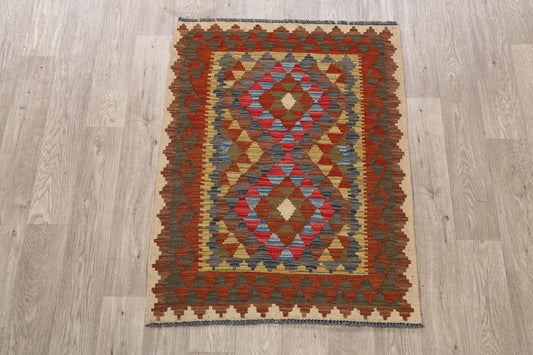 South-Western Geometric Kilim Oriental Area Rug 3x4