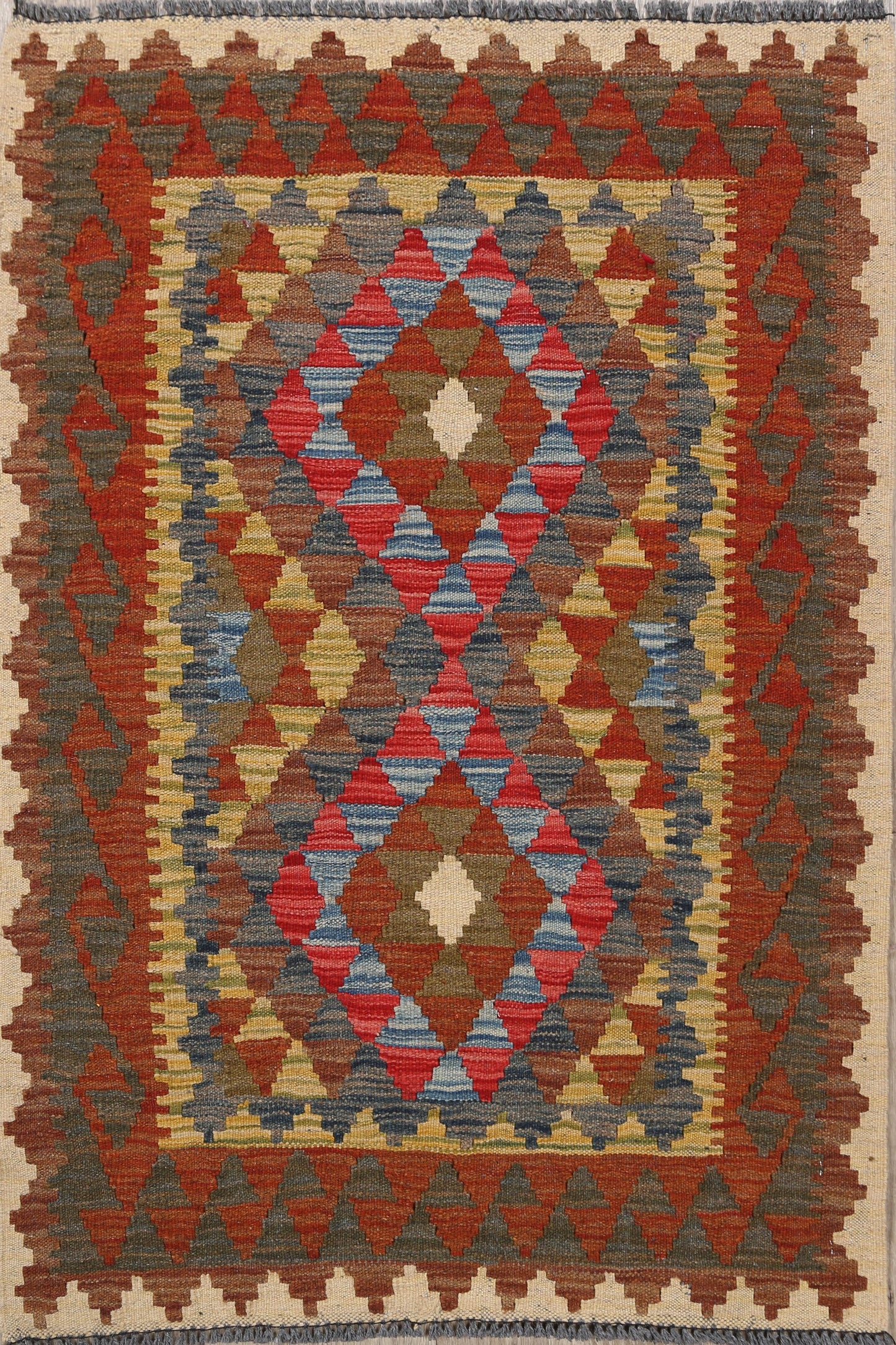 South-Western Geometric Kilim Oriental Area Rug 3x4