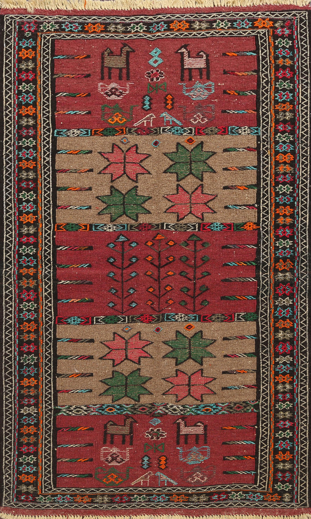 Tribal Sumak Kilim Hand-Woven Persian Area Rug 4x6