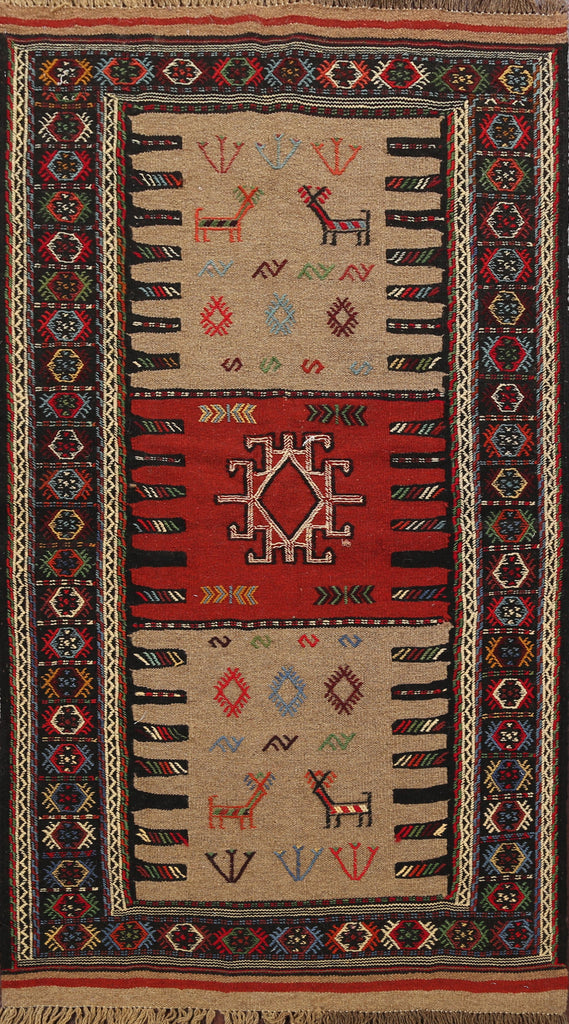 Tribal Sumak Kilim Hand-Woven Persian Area Rug 3x6