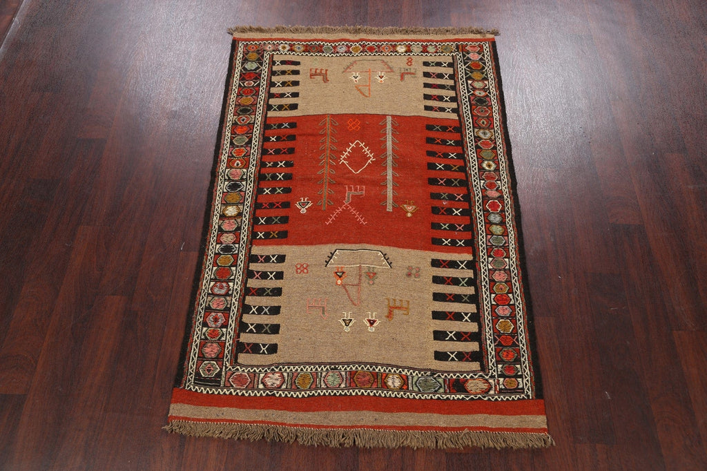 Tribal Sumak Kilim Hand-Woven Persian Area Rug 4x6