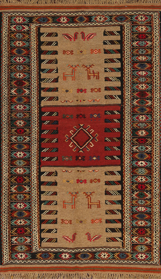 Tribal Sumak Kilim Hand-Woven Persian Area Rug 4x6