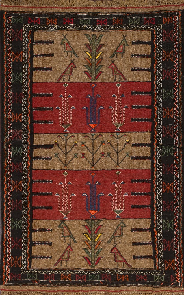 Tribal Sumak Kilim Hand-Woven Persian Area Rug 4x6