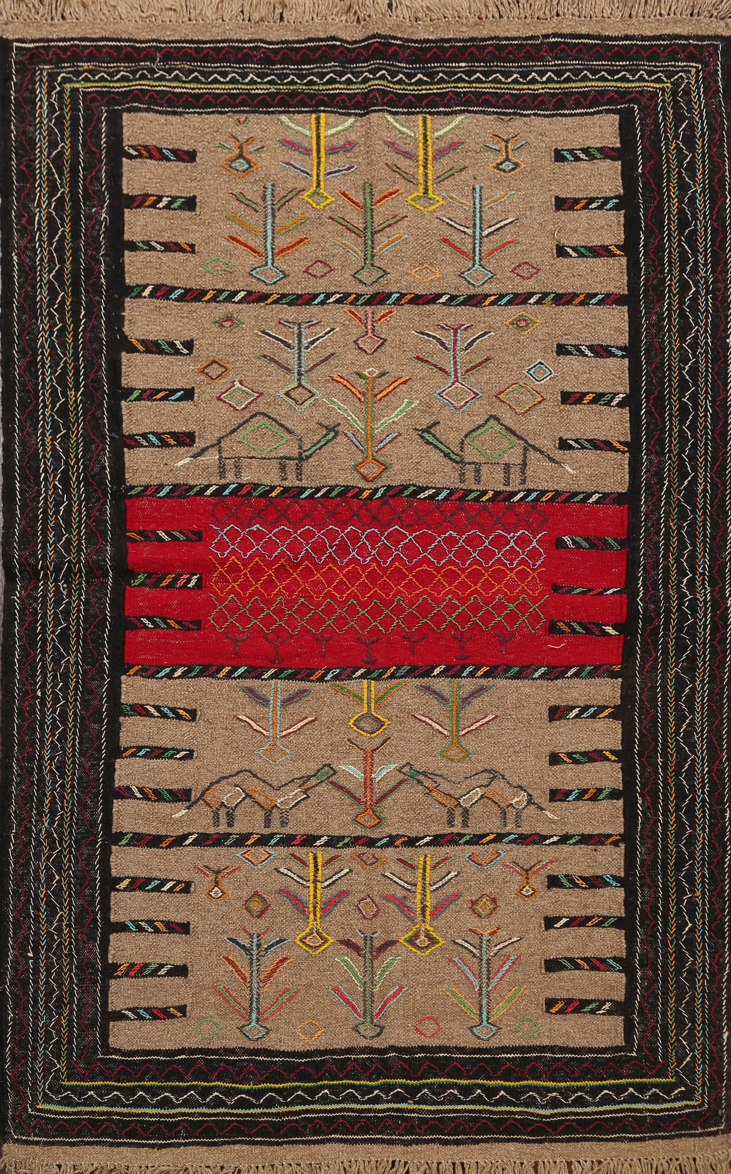 Tribal Sumak Kilim Hand-Woven Persian Area Rug 4x6