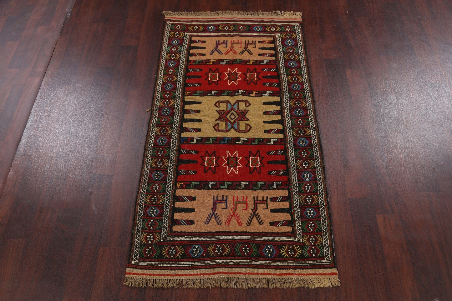 Geometric Sumak Kilim Hand-Woven Persian Area Rug 3x6