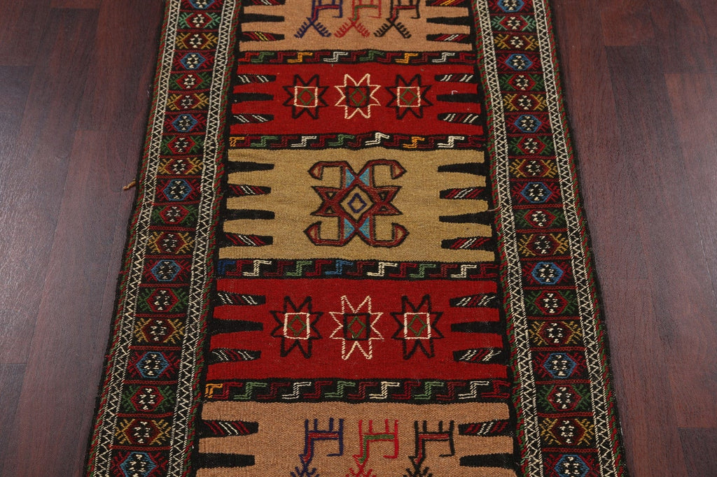 Geometric Sumak Kilim Hand-Woven Persian Area Rug 3x6