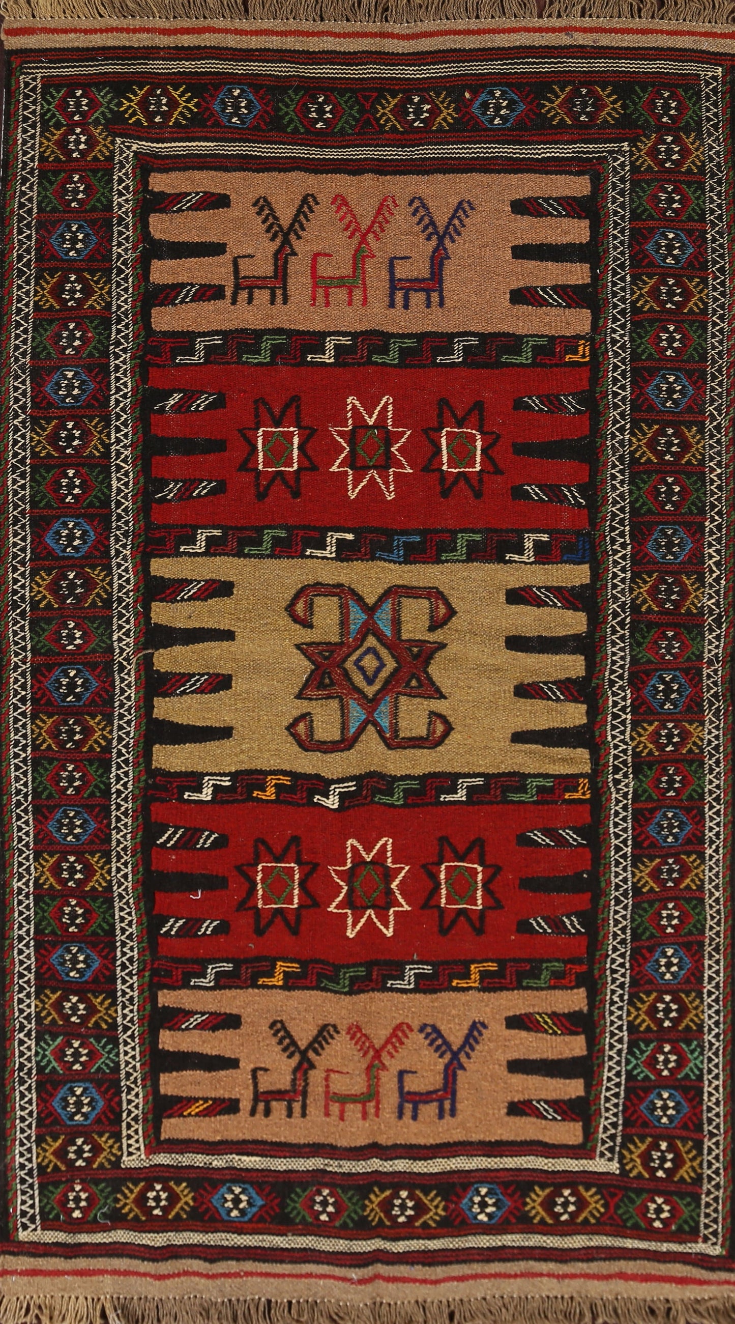 Geometric Sumak Kilim Hand-Woven Persian Area Rug 3x6