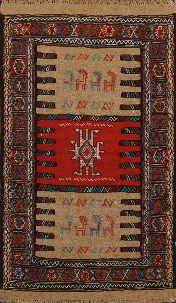 Tribal Sumak Kilim Hand-Woven Persian Area Rug 3x6