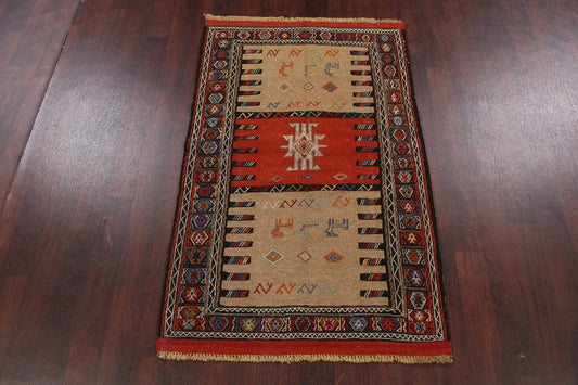 Tribal Geometric Sumak Kilim Hand-Woven Persian Area Rug 4x6