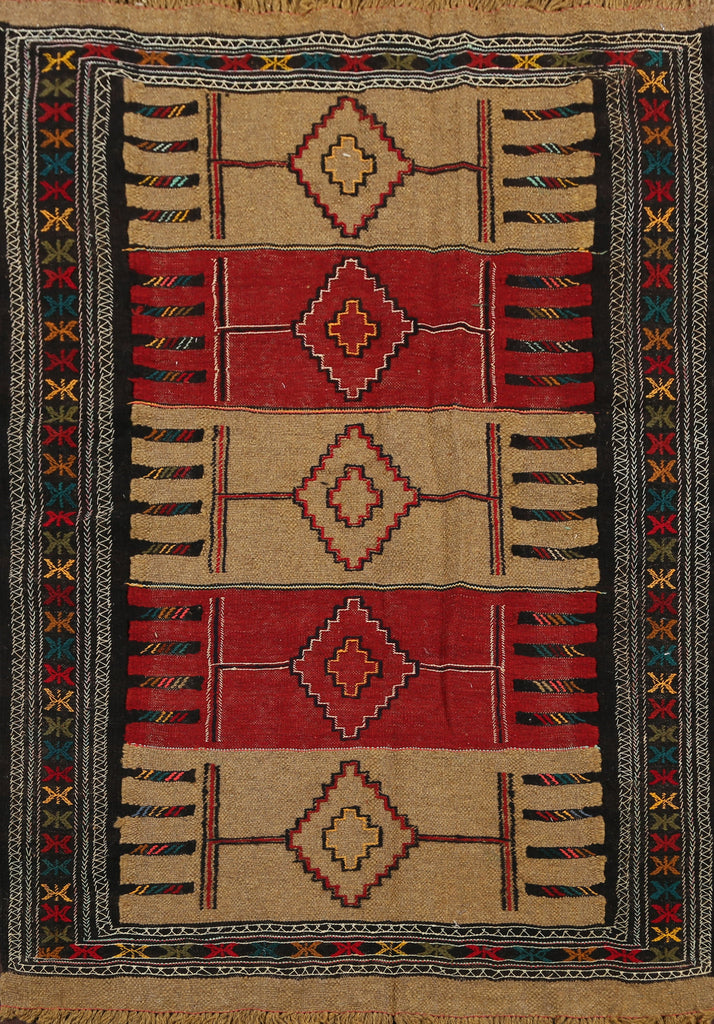 Tribal Geometric Sumak Kilim Hand-Woven Persian Area Rug 4x6