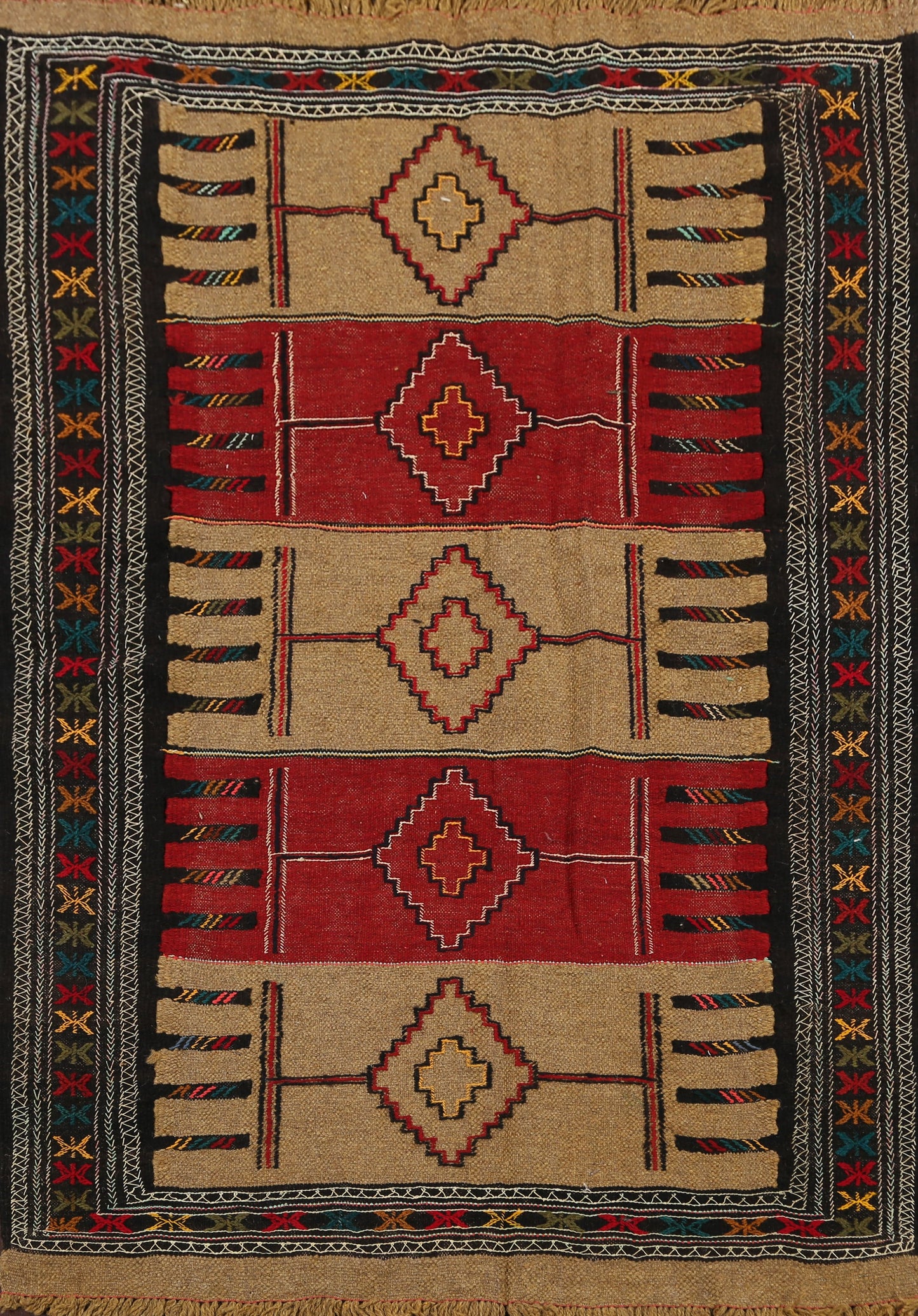 Tribal Geometric Sumak Kilim Hand-Woven Persian Area Rug 4x6