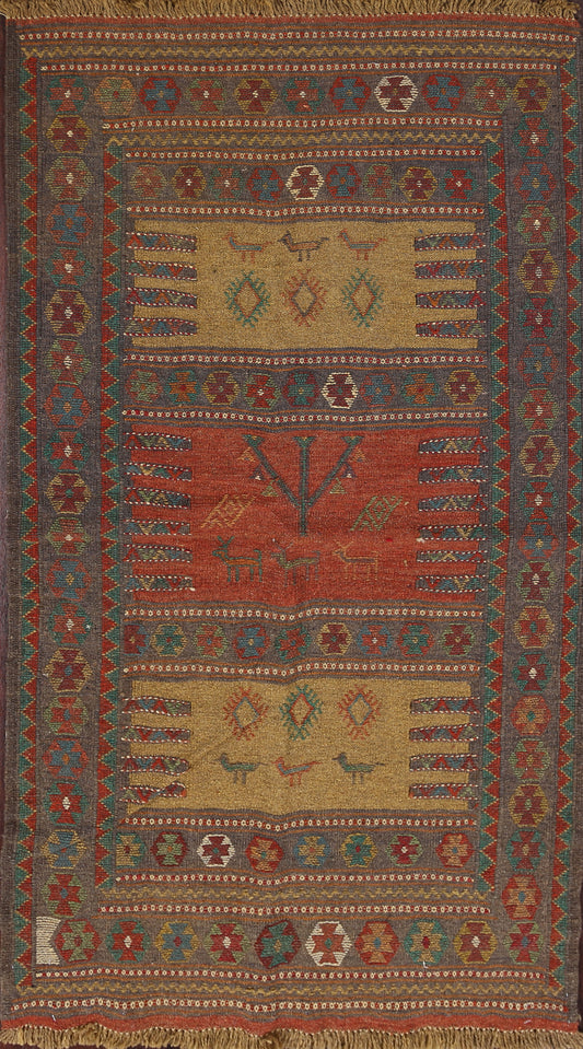 Tribal Sumak Kilim Hand-Woven Persian Area Rug 3x6