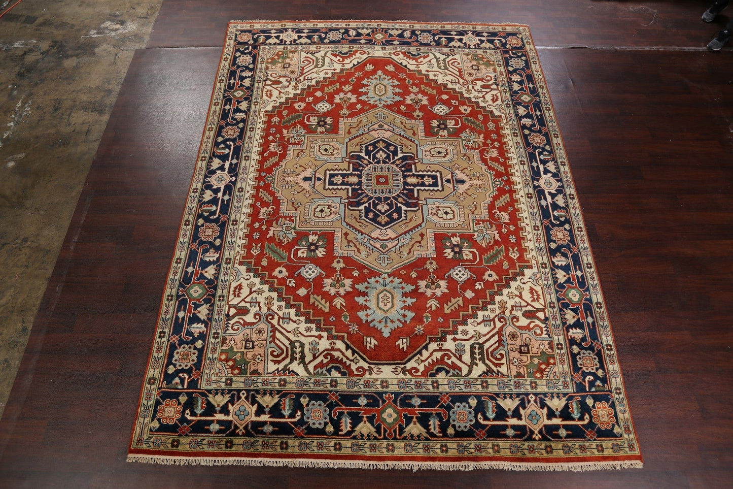 Rust & Navy Geometric Heriz Serapi Oriental Area Rug 9x12