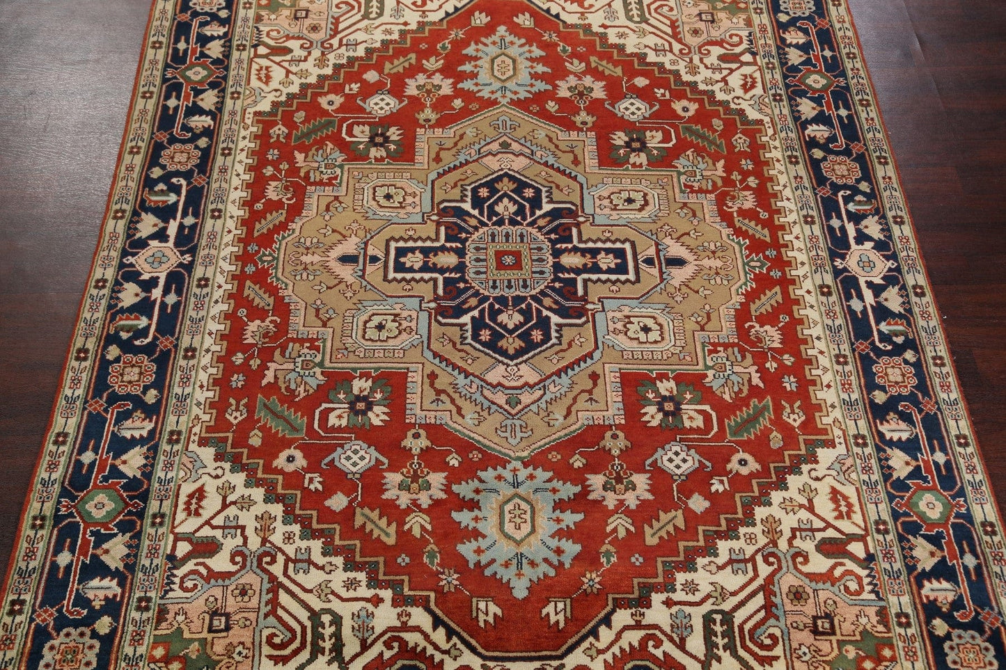 Rust & Navy Geometric Heriz Serapi Oriental Area Rug 9x12