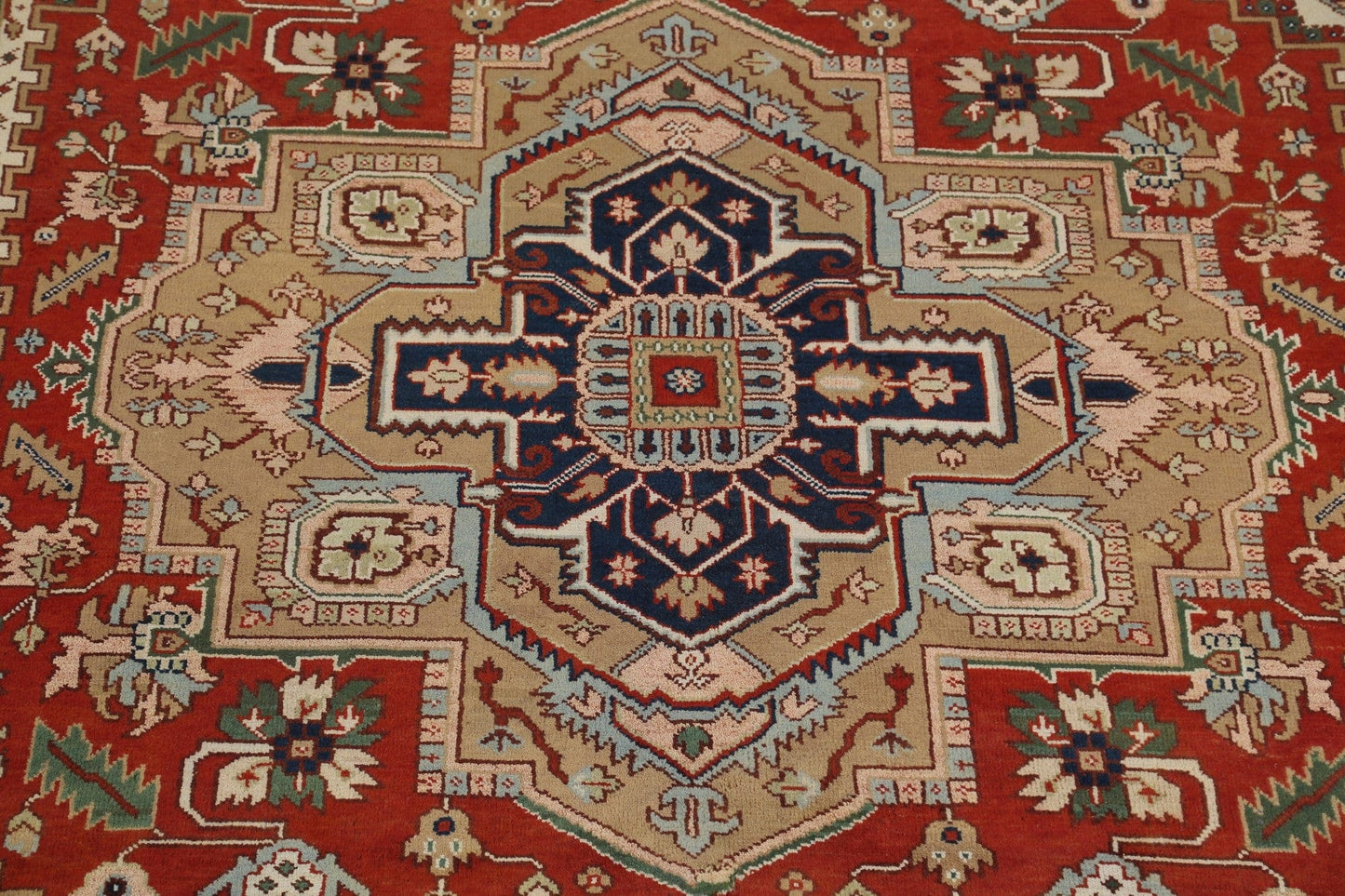 Rust & Navy Geometric Heriz Serapi Oriental Area Rug 9x12