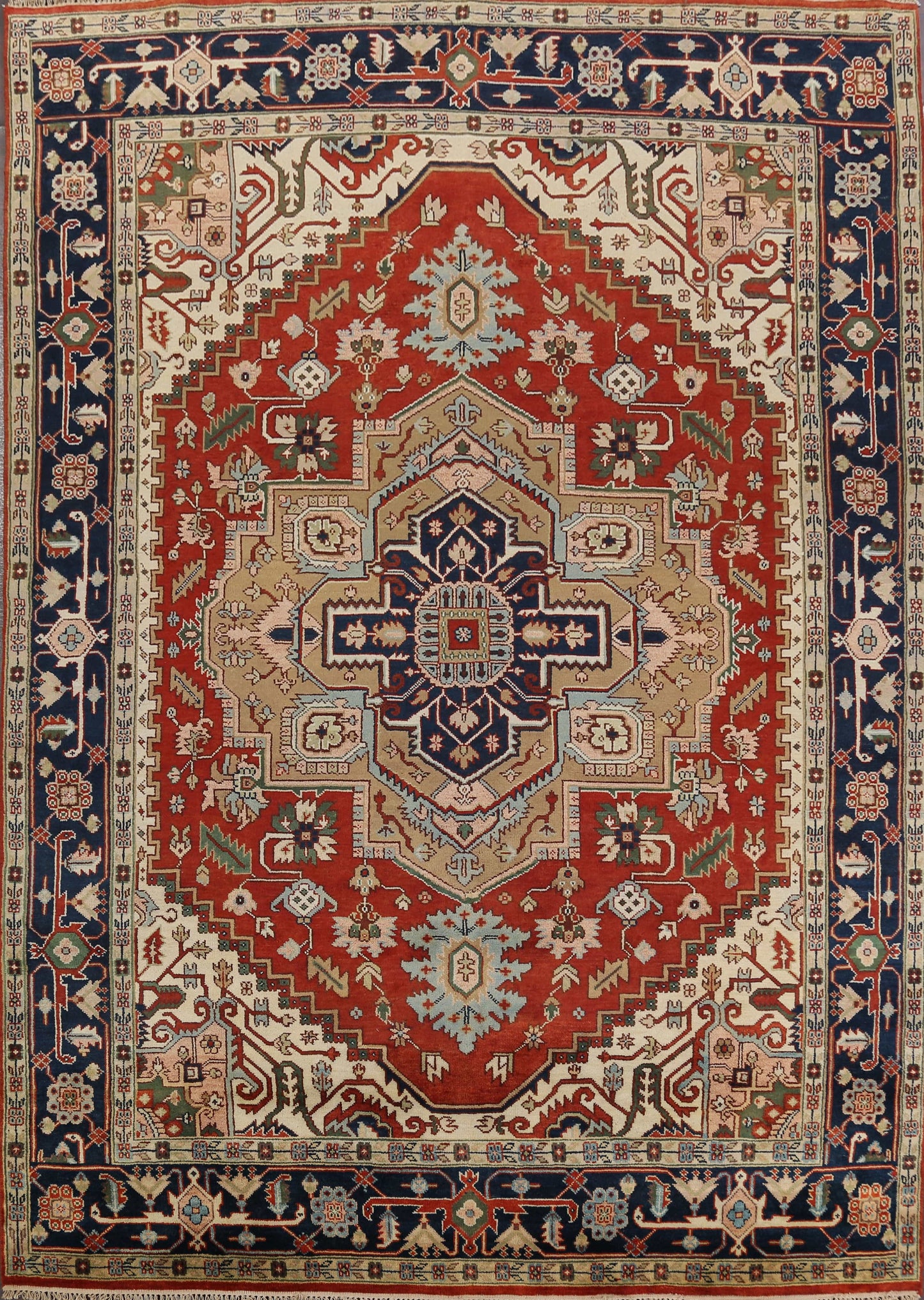 Rust & Navy Geometric Heriz Serapi Oriental Area Rug 9x12