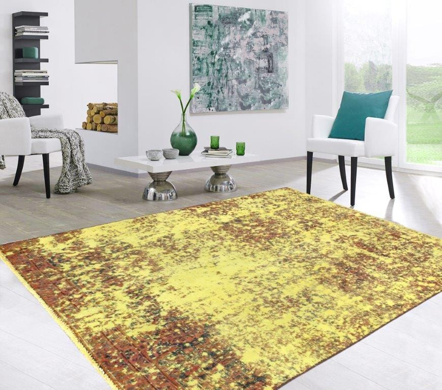 Vintage Overdye Collection Yellow Wool Area Rug- 4' 0" X 4' 4"