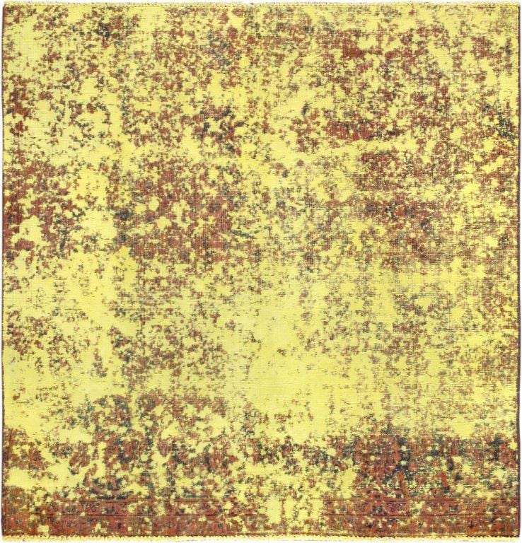 Vintage Overdye Collection Yellow Wool Area Rug- 4' 0" X 4' 4"