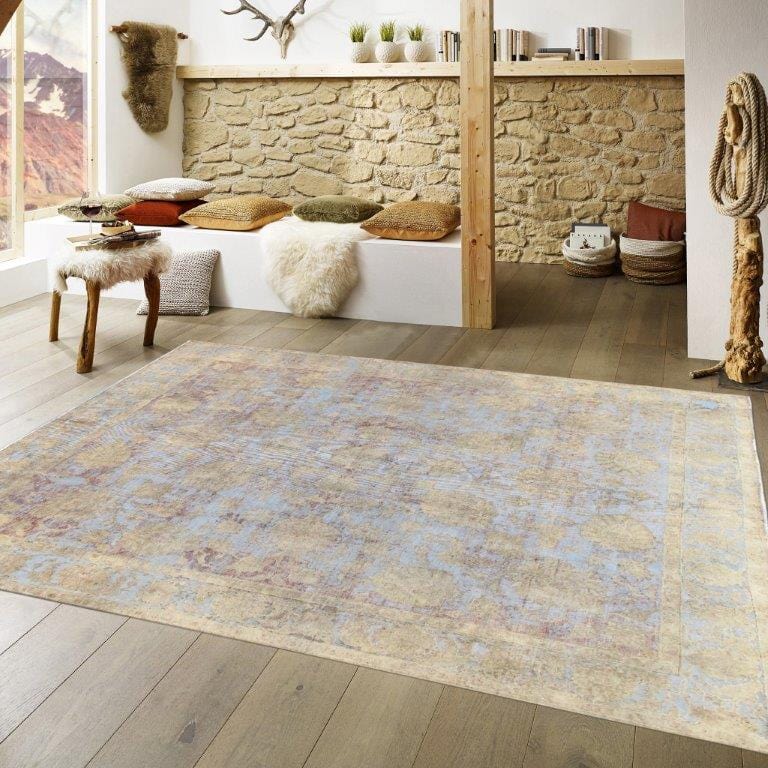 Vintage Overdye Collection Blue Wool Area Rug- 9' 0" X 9'10"