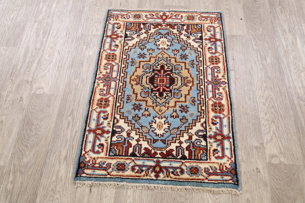 Geometric Heriz Oriental Light Blue Area Rug 2x3