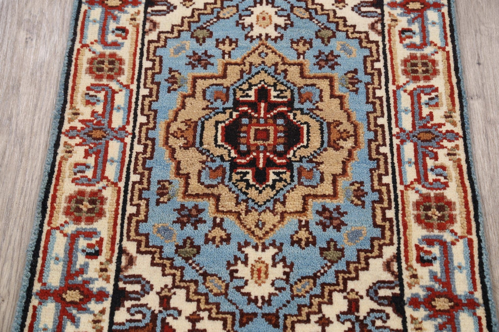 Geometric Heriz Oriental Light Blue Area Rug 2x3