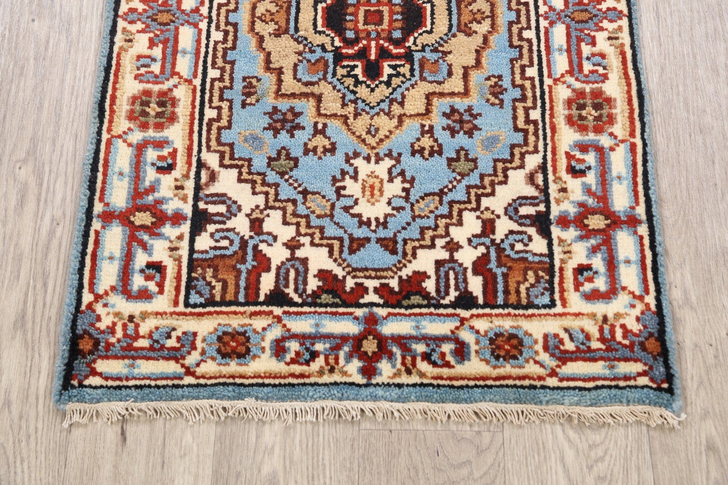 Geometric Heriz Oriental Light Blue Area Rug 2x3