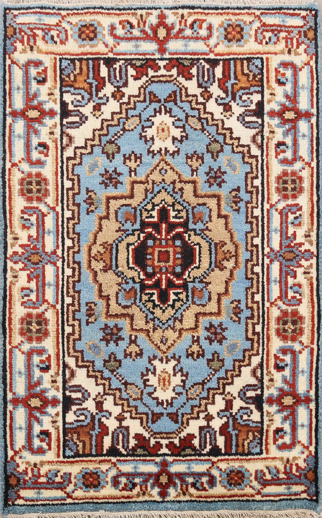 Geometric Heriz Oriental Light Blue Area Rug 2x3