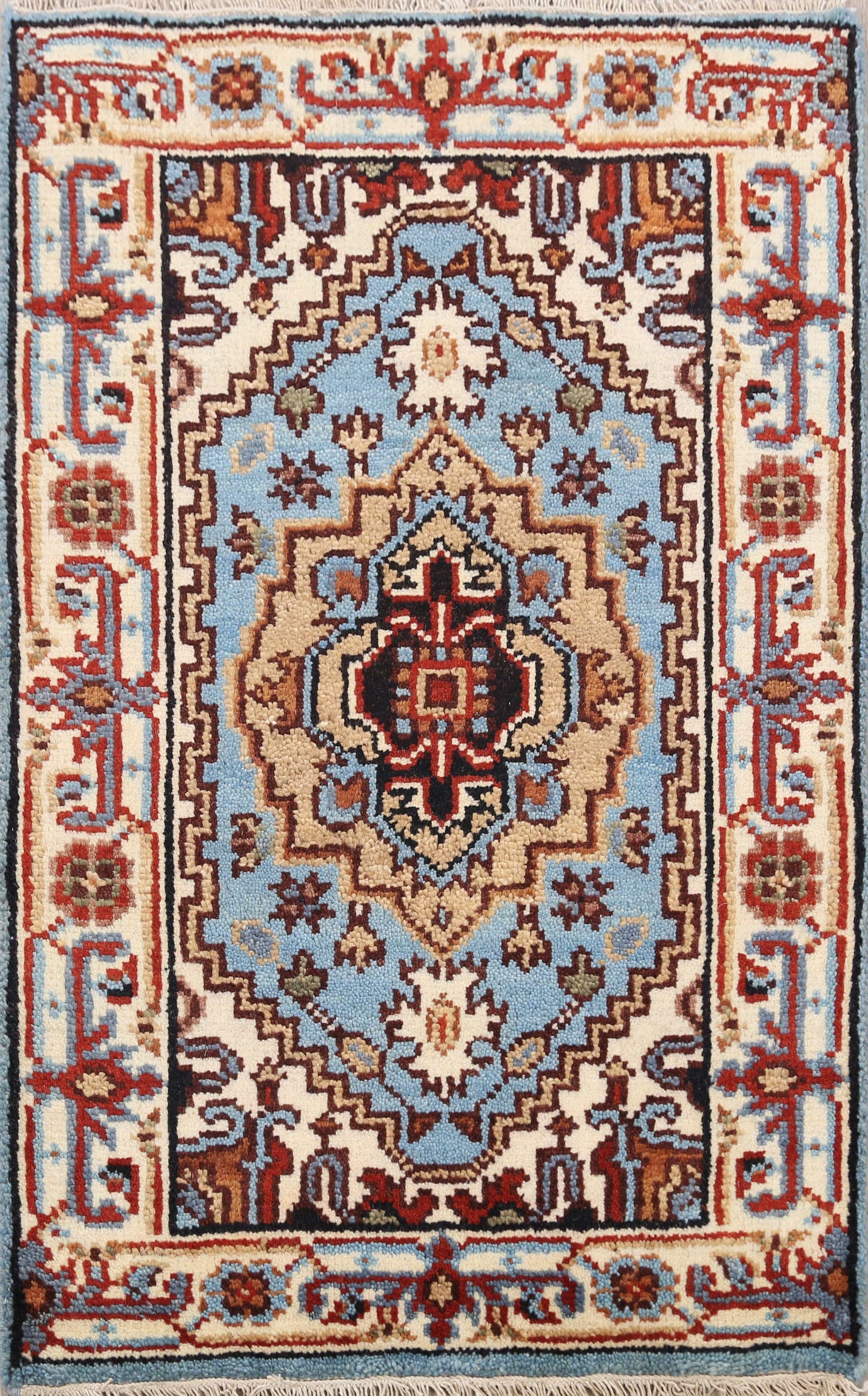 Geometric Heriz Oriental Light Blue Area Rug 2x3