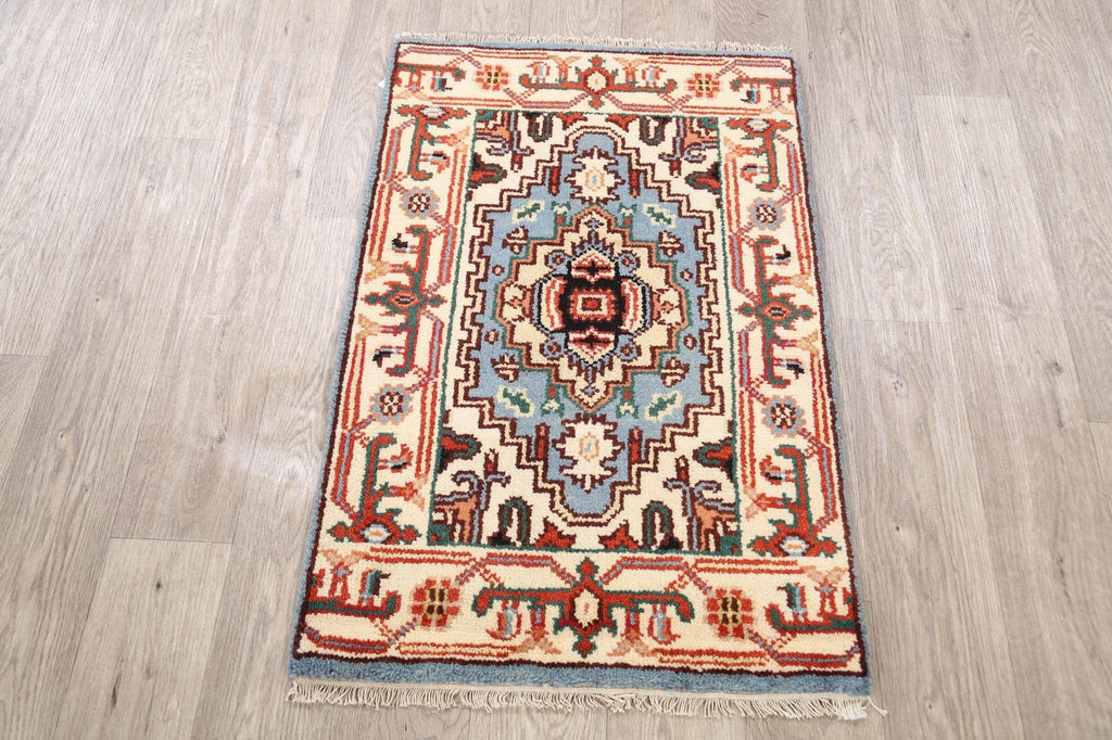 Geometric Heriz Oriental Light Blue Area Rug 2x3