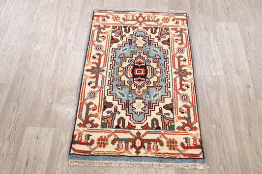 Geometric Heriz Oriental Light Blue Area Rug 2x3