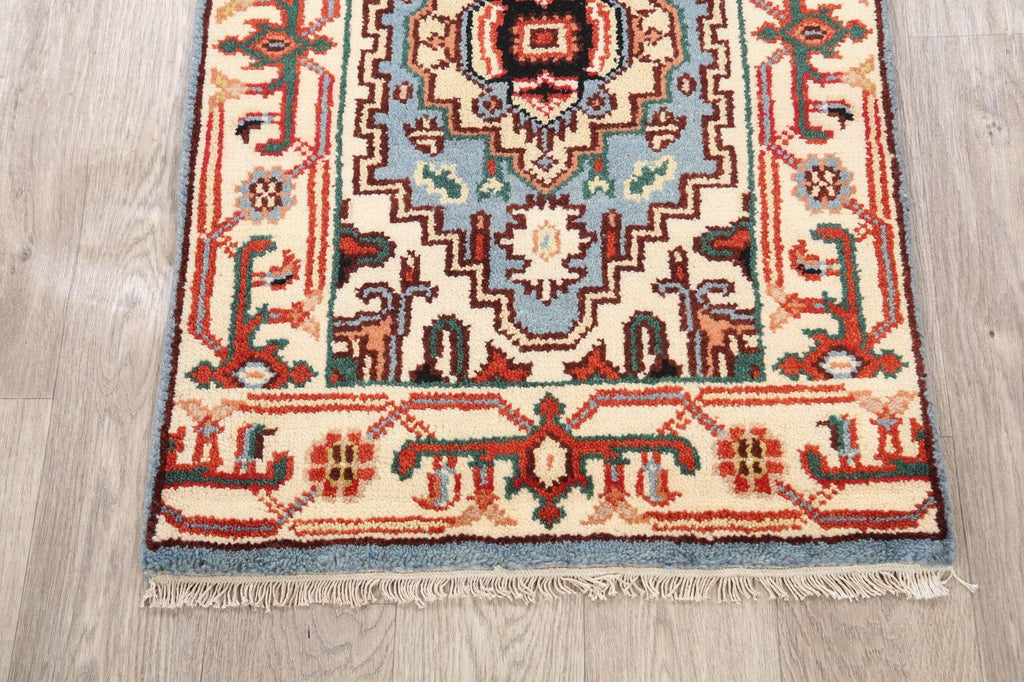 Geometric Heriz Oriental Light Blue Area Rug 2x3