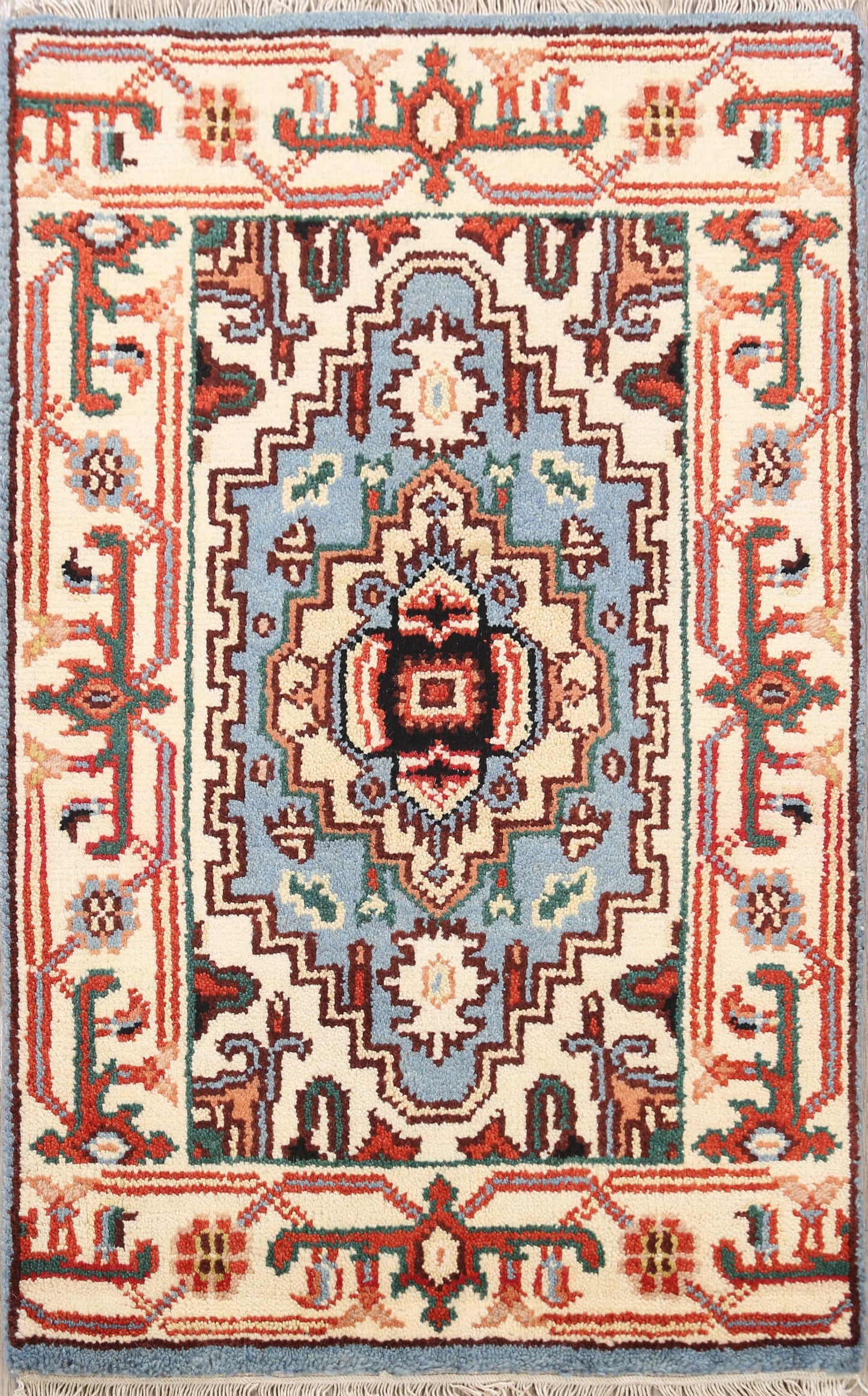 Geometric Heriz Oriental Light Blue Area Rug 2x3