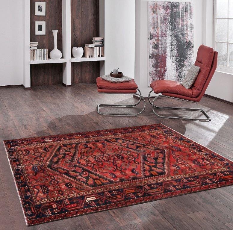 Vintage Hamadan Collection Rust Wool Area Rug- 4' 3" X 6' 8"