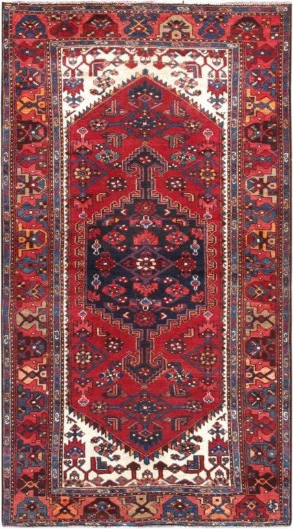 Vintage Hamadan Collection Rust Wool Area Rug- 4' 4" X 7'10"