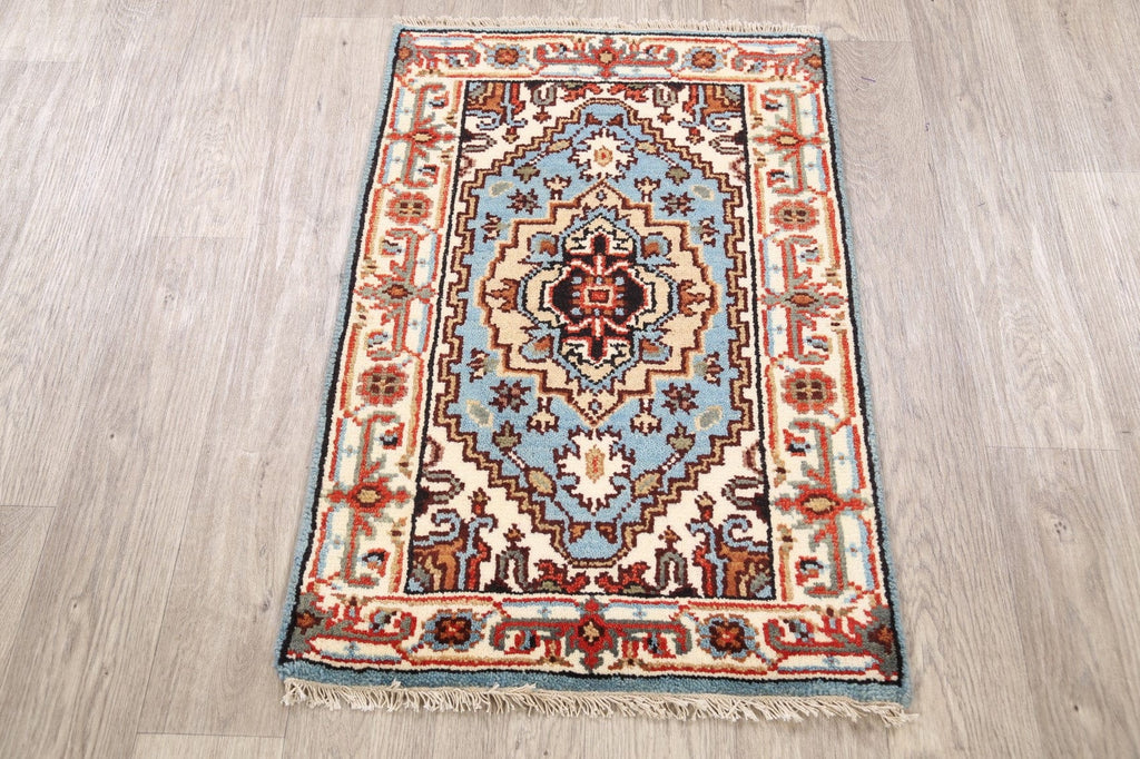 Geometric Heriz Oriental Light Blue Area Rug 2x3