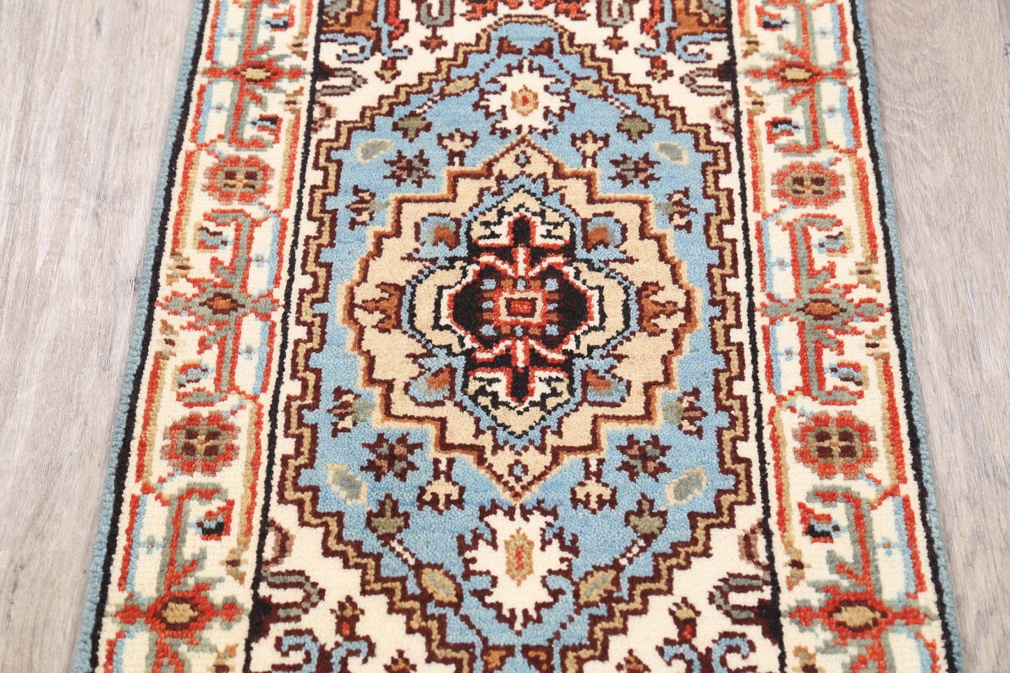 Geometric Heriz Oriental Light Blue Area Rug 2x3