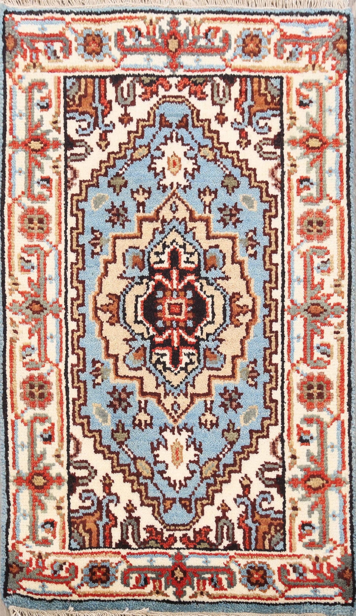 Geometric Heriz Oriental Light Blue Area Rug 2x3