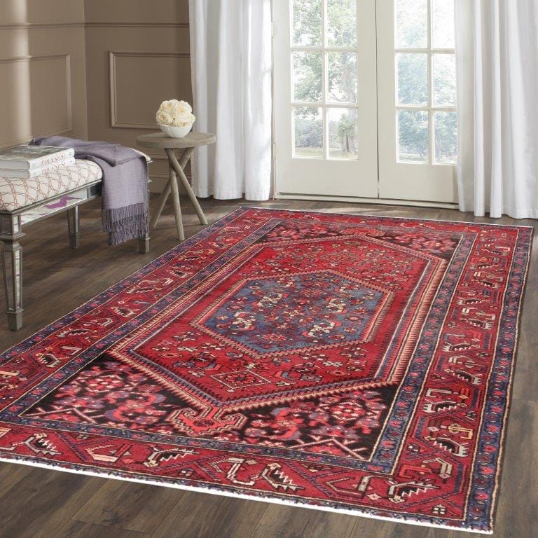 Vintage Hamadan Collection Rust Wool Area Rug- 4' 4" X 6'10"