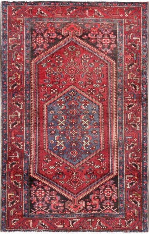 Vintage Hamadan Collection Rust Wool Area Rug- 4' 4" X 6'10"