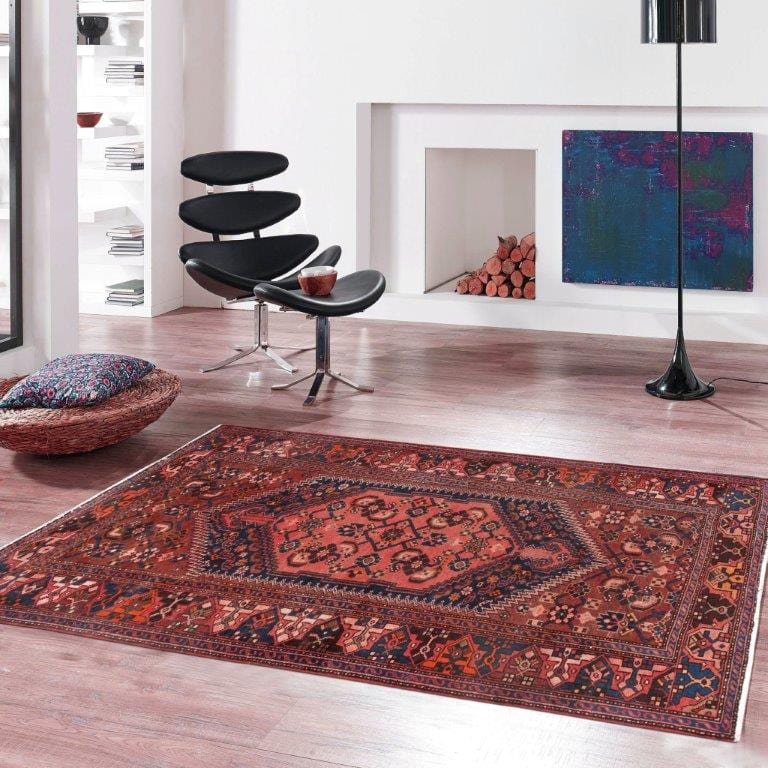 Vintage Hamadan Collection Rust Wool Area Rug- 4' 4" X 6'11"