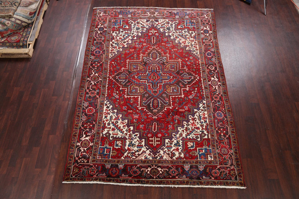 Vintage Geometric Heriz Persian Red Area Rug 7x10